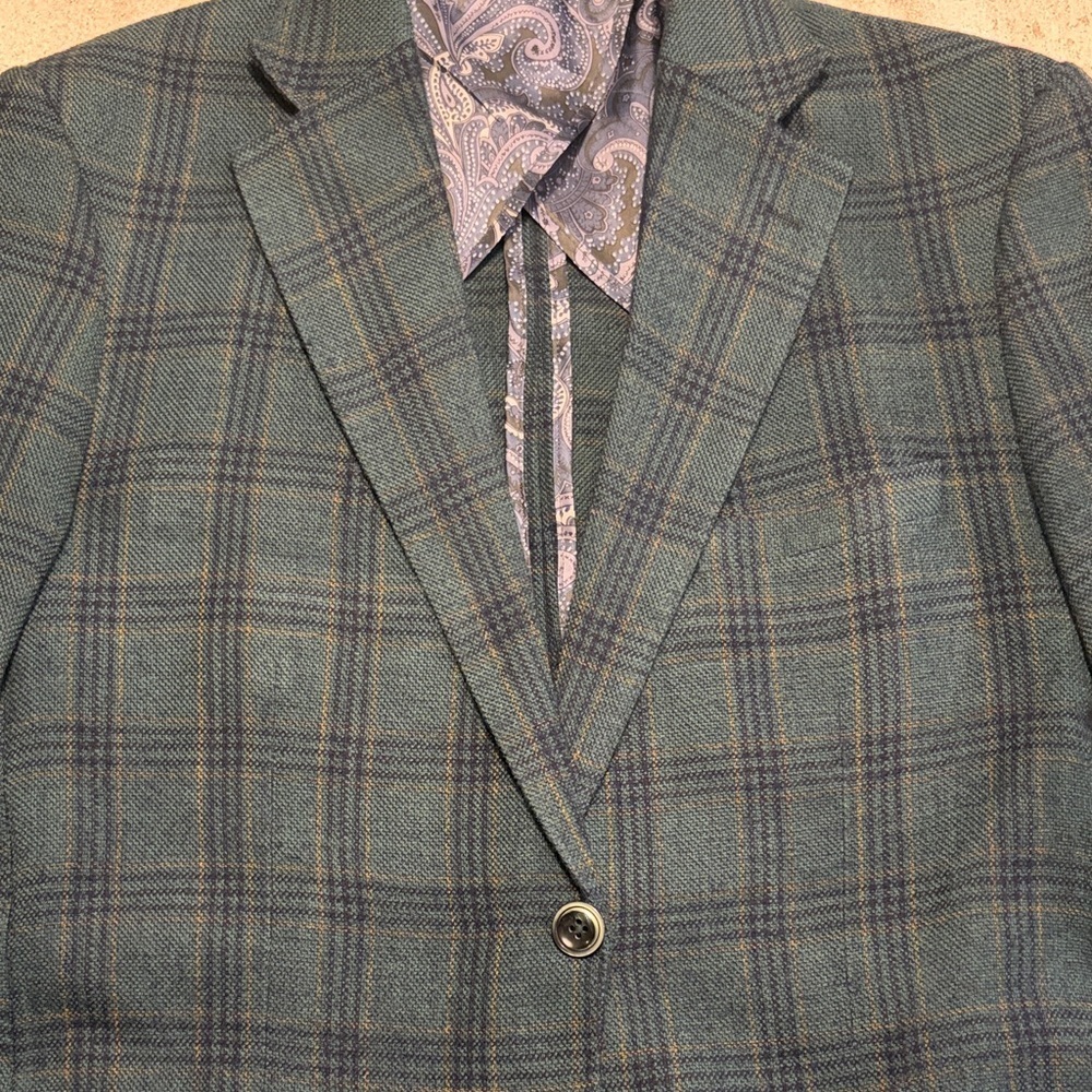 Tiglio Luxe Hunter Green w/Black Windowpane Veneto Wool | EUC | Sz 42R - Picture 2 of 9